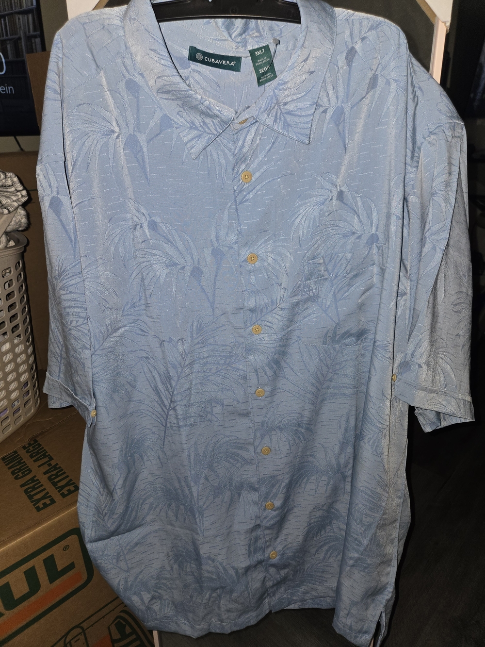 Cubavera Pale Blue Palm-Print Men's Big and Tall Button-Down Shirt